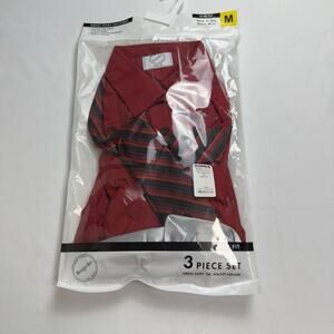 Bespoke Slim-Fit 3 Piece Set Dress Shirt, Pocket Square & Tie Men's Medium Red